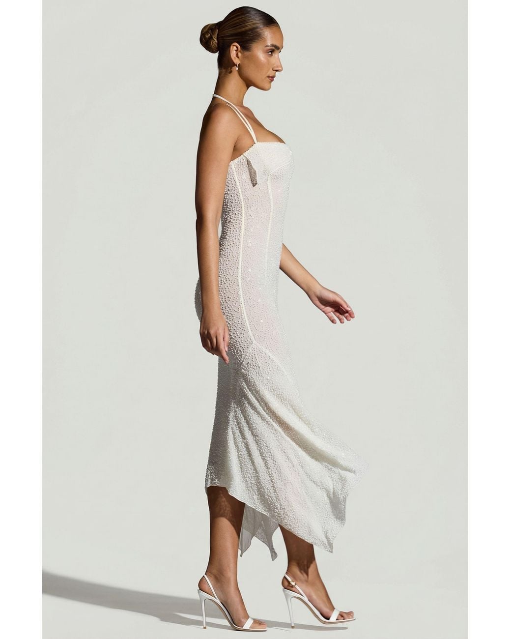 Oh Polly White Embellished Handkerchief Hem Maxi Dress