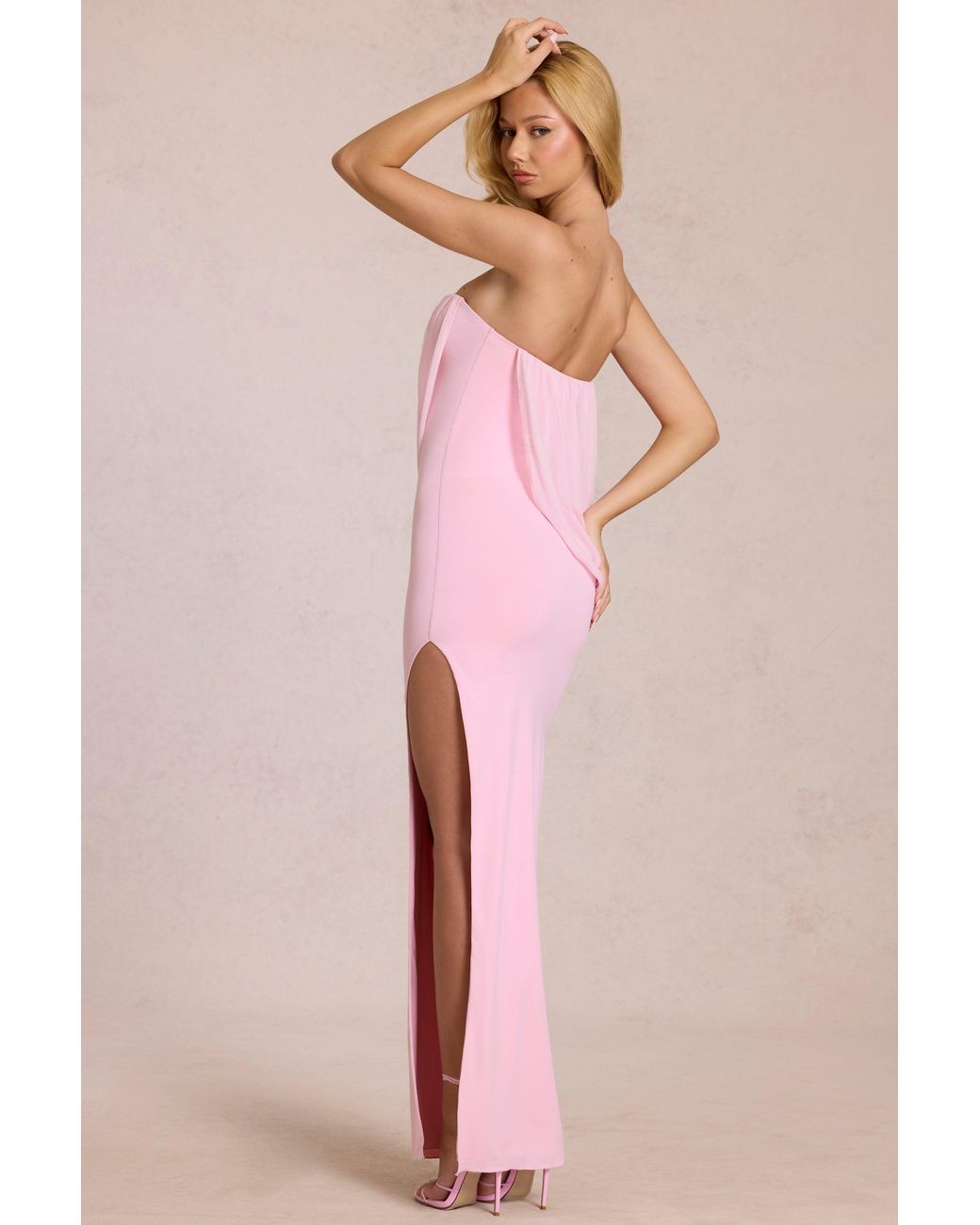 Oh Polly Pink Bandeau Draped Maxi Dress