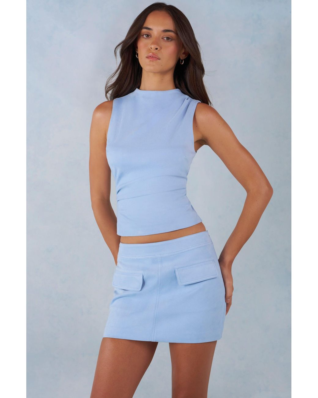Oh Polly Blue Faux Suede Turtleneck Top