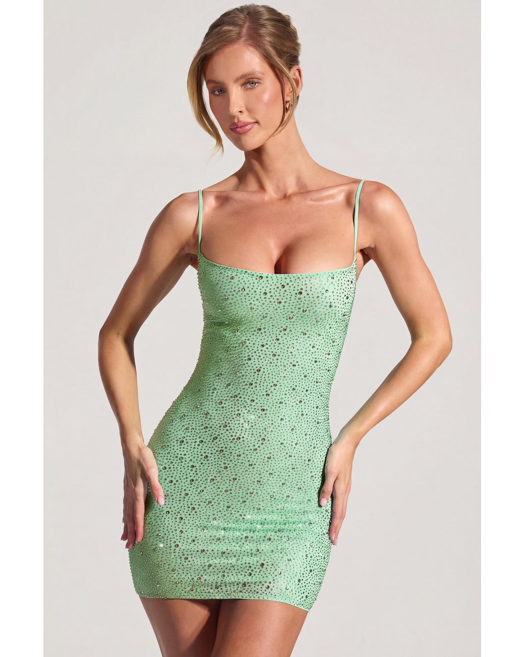 Oh Polly Green Embellished Bodycon Mini Dress