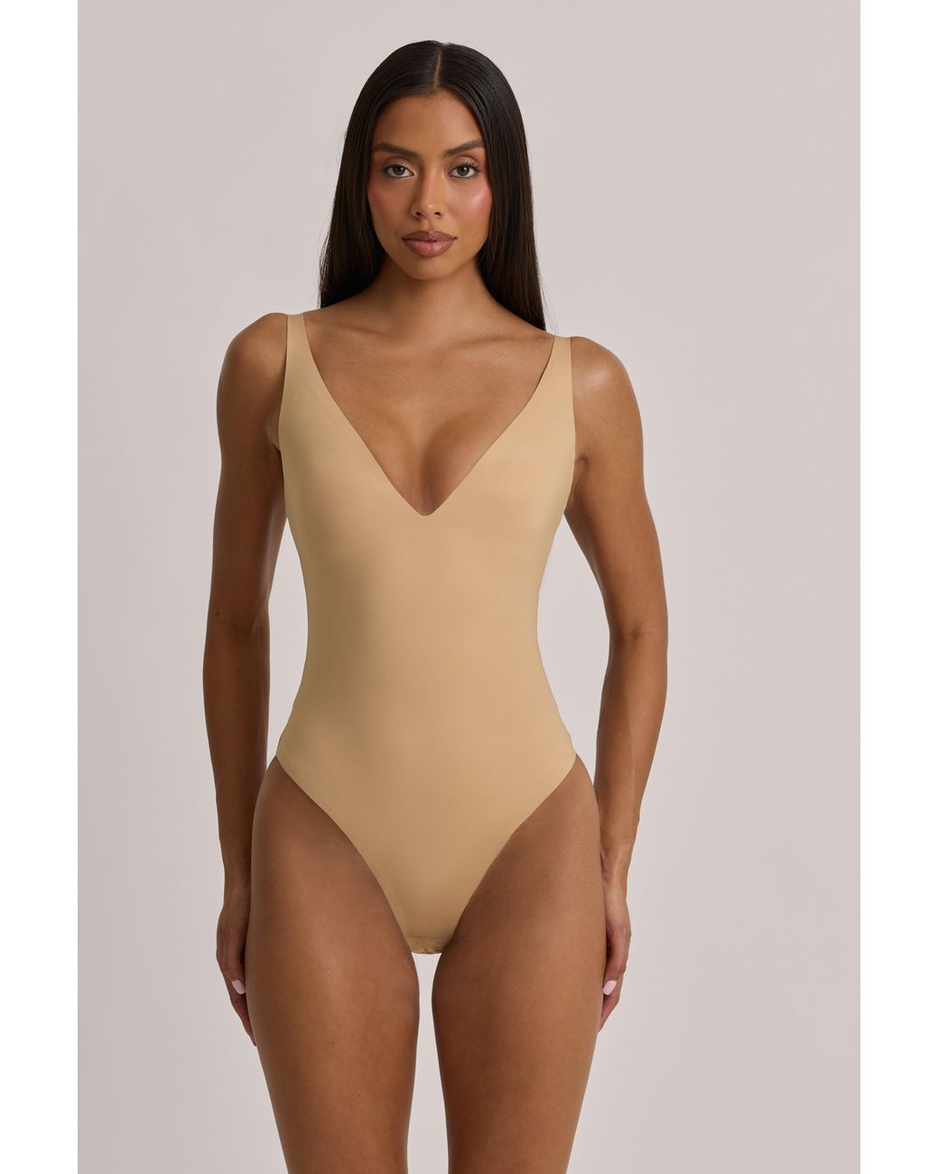 Oh Polly Pink V-Neck Thong Bodysuit