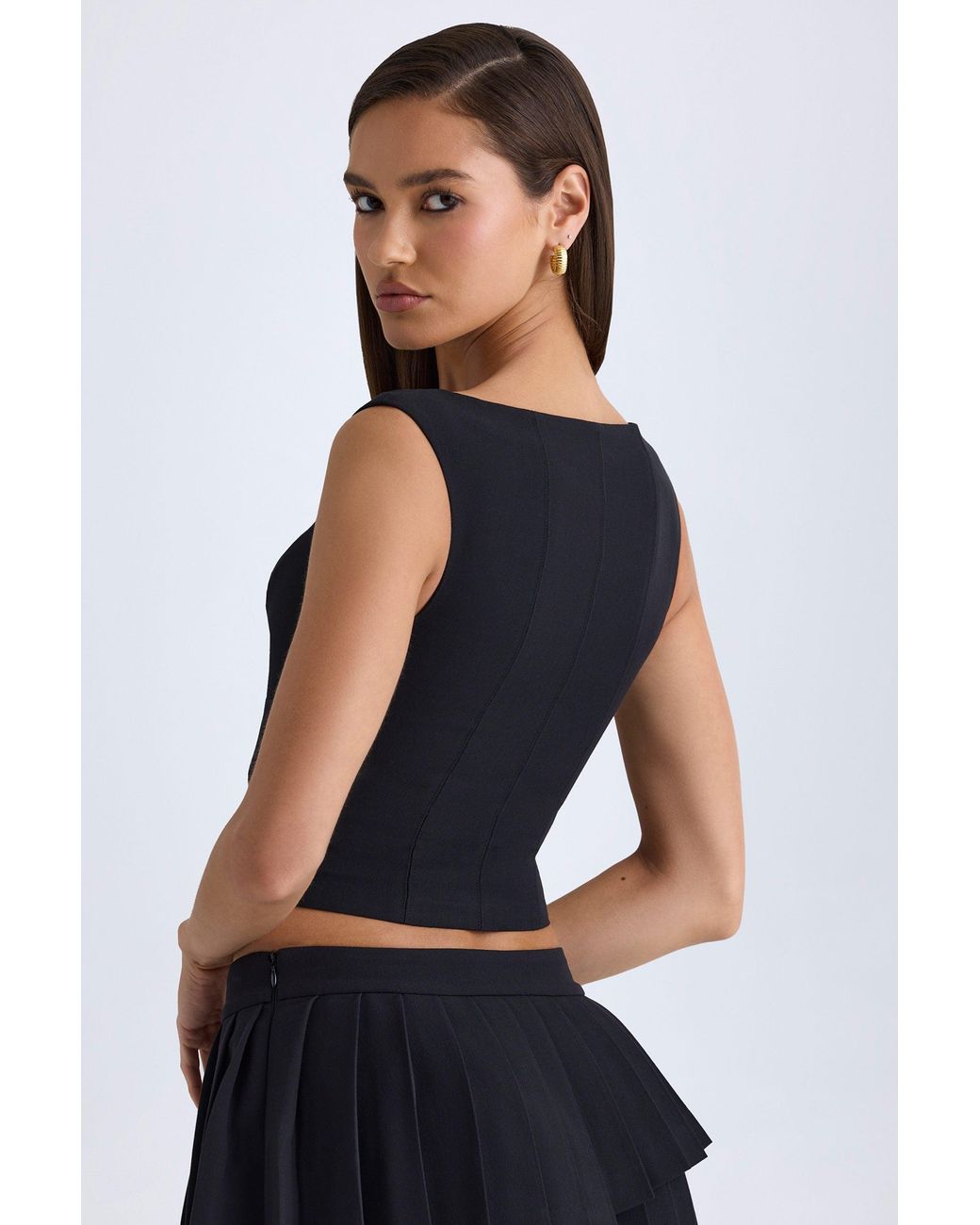 Oh Polly Black V-Neck Structured Crop Top