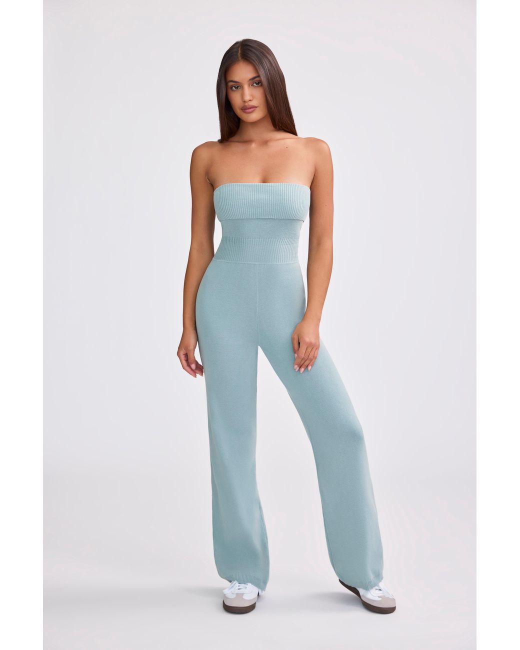 BO+TEE Green Chunky Knit Bandeau Kick Flare Jumpsuit