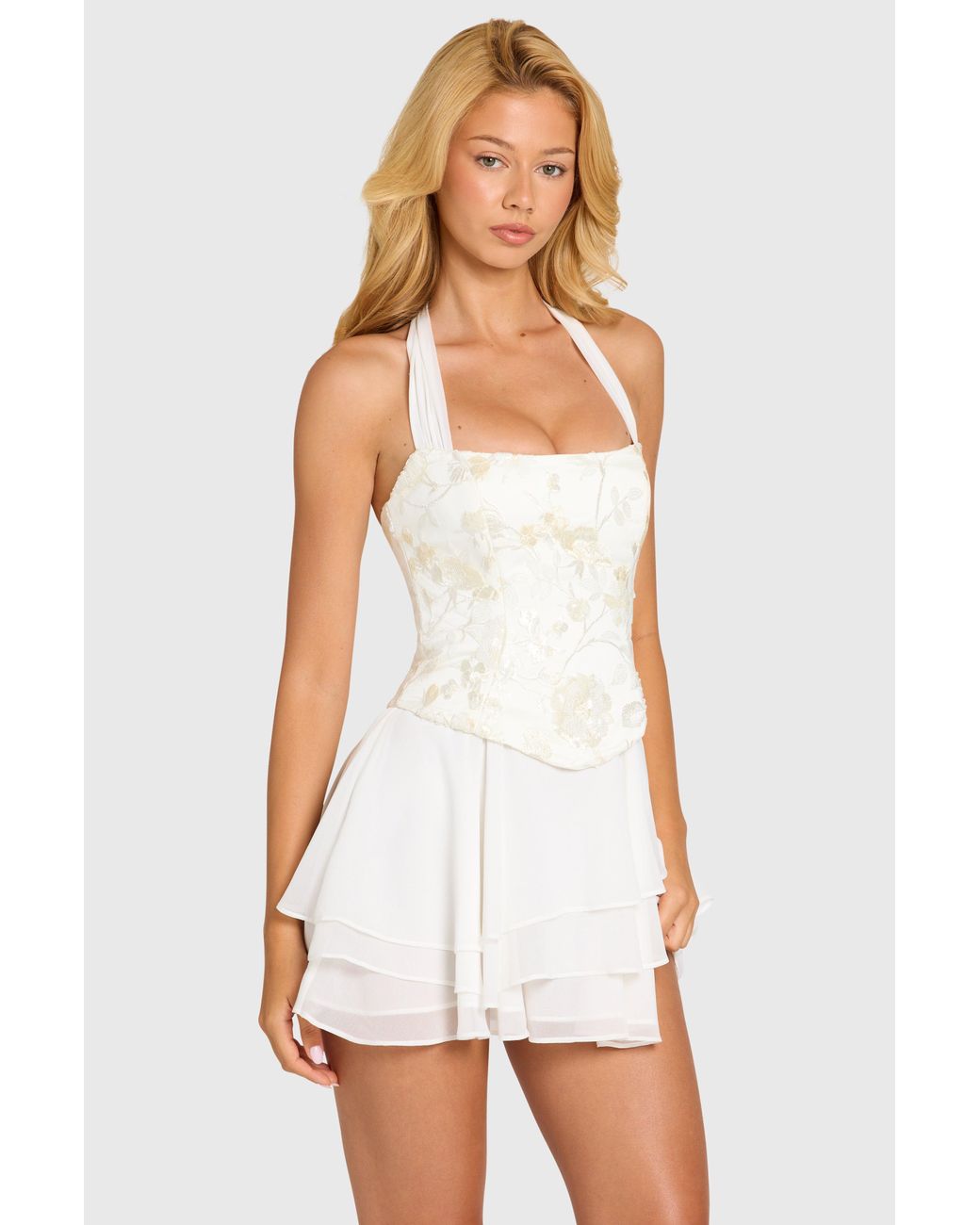Oh Polly White Embellished Corset Mini Dress