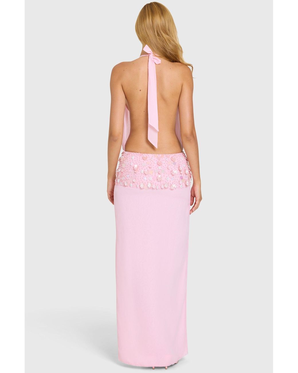Oh Polly Pink Embellished Waist Maxi Dress