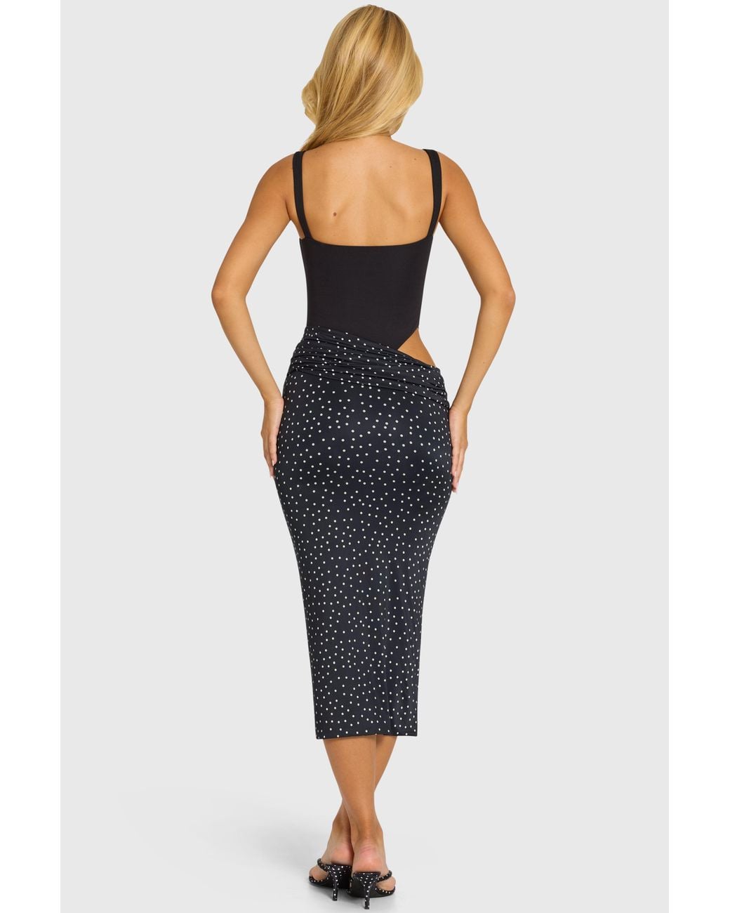 Oh Polly Black Bodice Draped Midi Dress