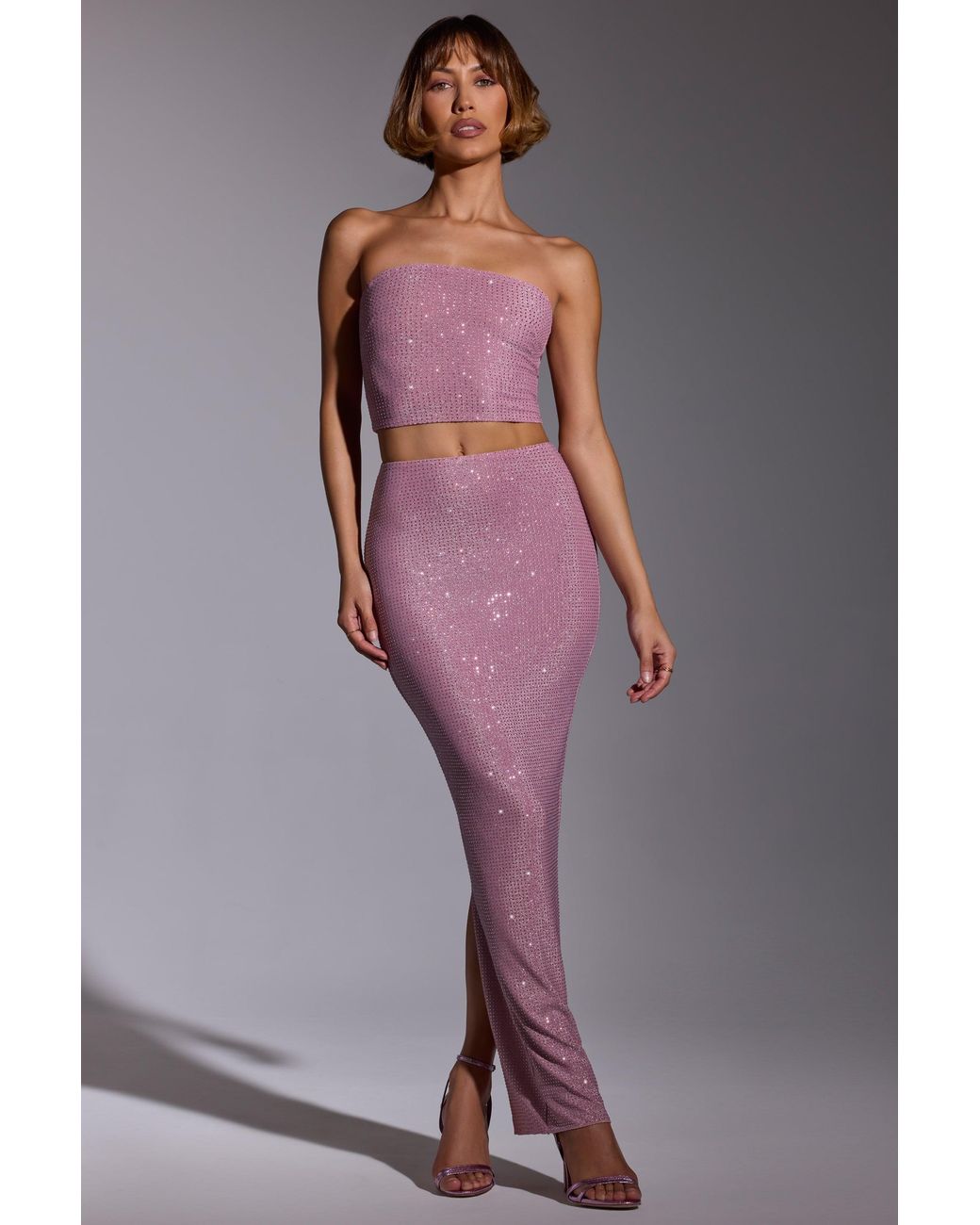 Oh Polly Pink Embellished Mid Rise Maxi Skirt