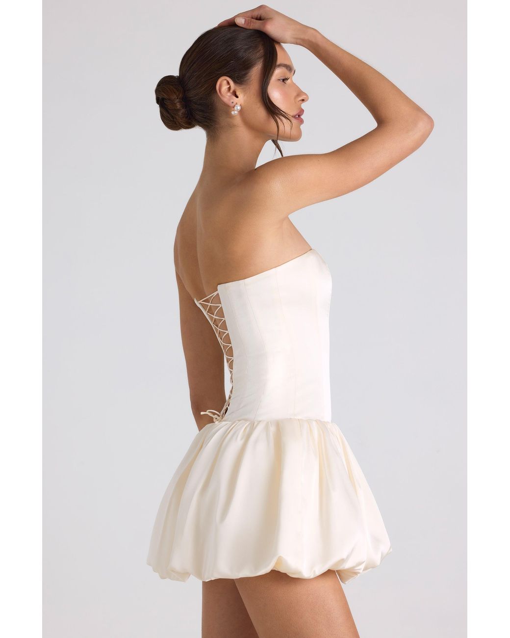 Oh Polly White Lace-Up Bubble Hem Corset Mini Dress