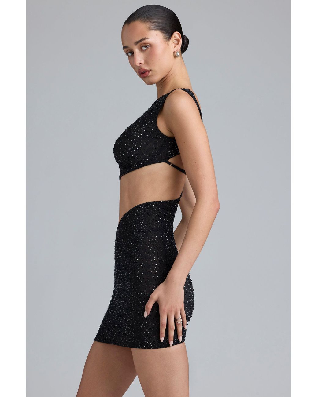 Oh Polly Black Embellished Cut-Out Mini Dress