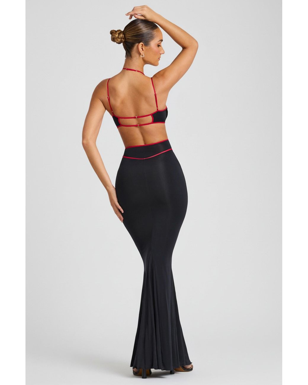Oh Polly Black Contrast Binding Cut Out Evening Gown