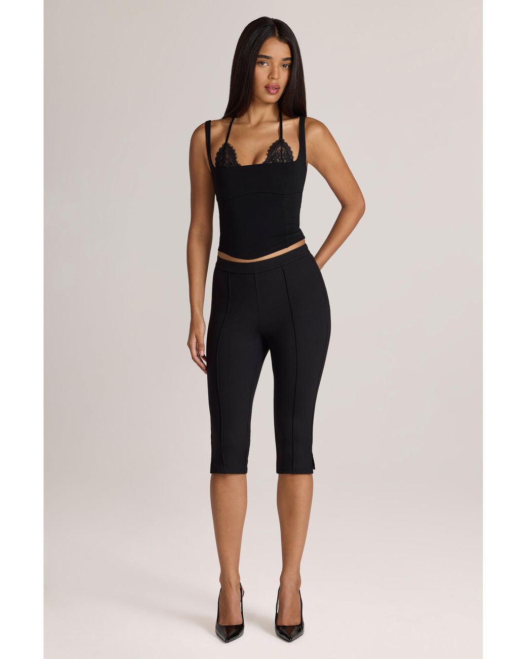 Oh Polly Black Ponte Capri Leggings
