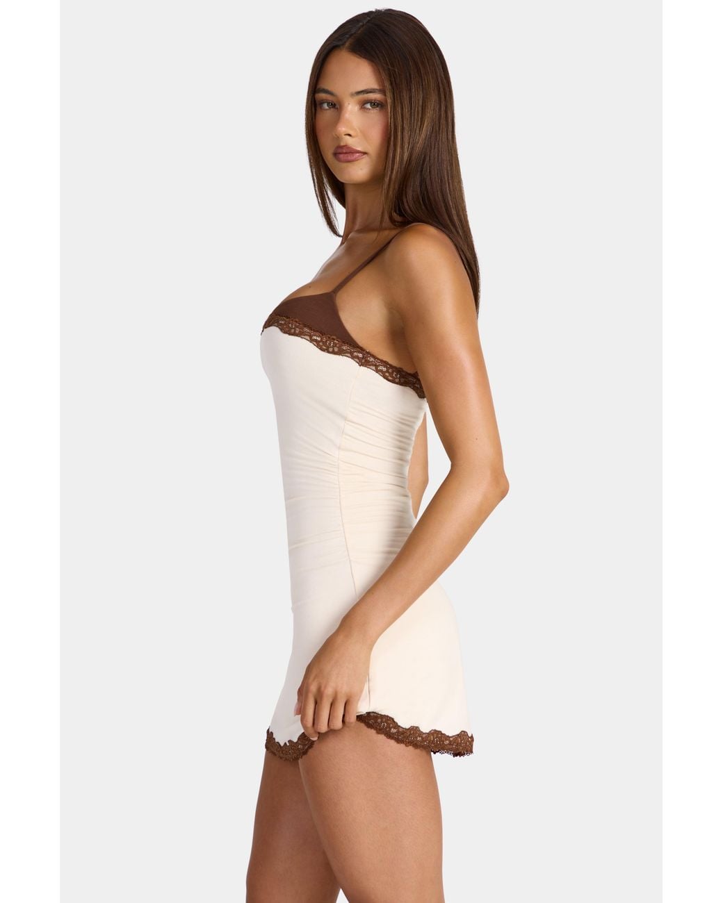 Oh Polly Natural Modal Lace-Trim Peekaboo Mini Dress