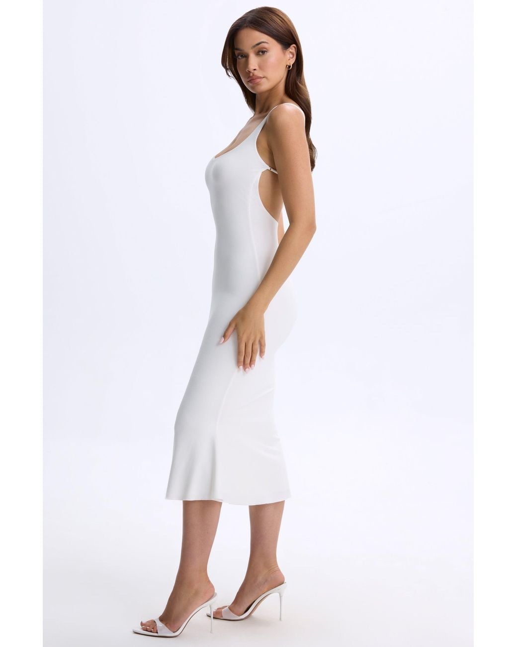Oh Polly White Modal Plunge Open-Back Midaxi Dress