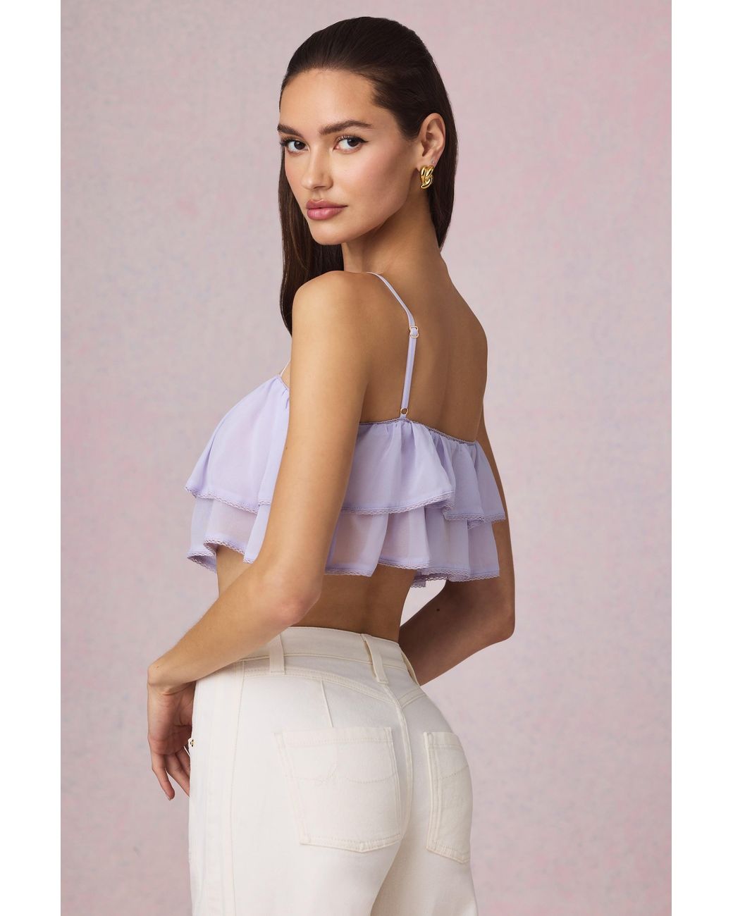Oh Polly Purple Ruffled Cropped Camisole Top