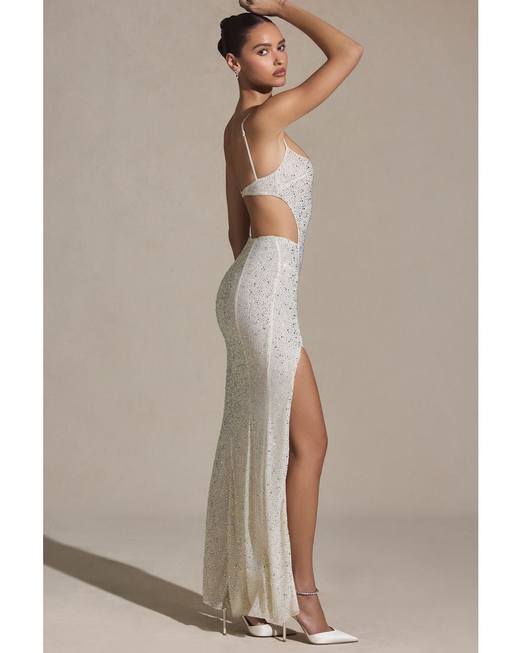 Oh Polly White Embellished Cut-Out Fishtail Maxi Dress