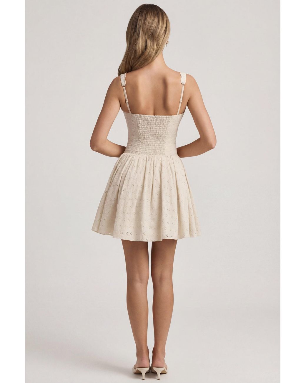 Oh Polly White Broderie Anglaise Bow-Detail A-Line Mini Dress