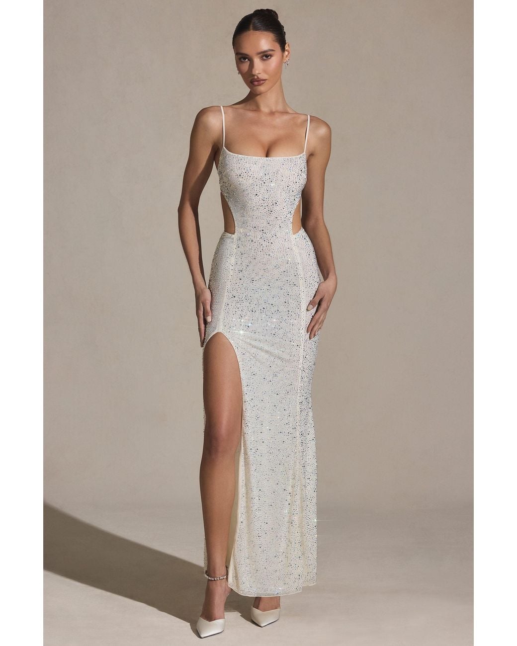 Oh Polly White Embellished Cut-Out Fishtail Maxi Dress