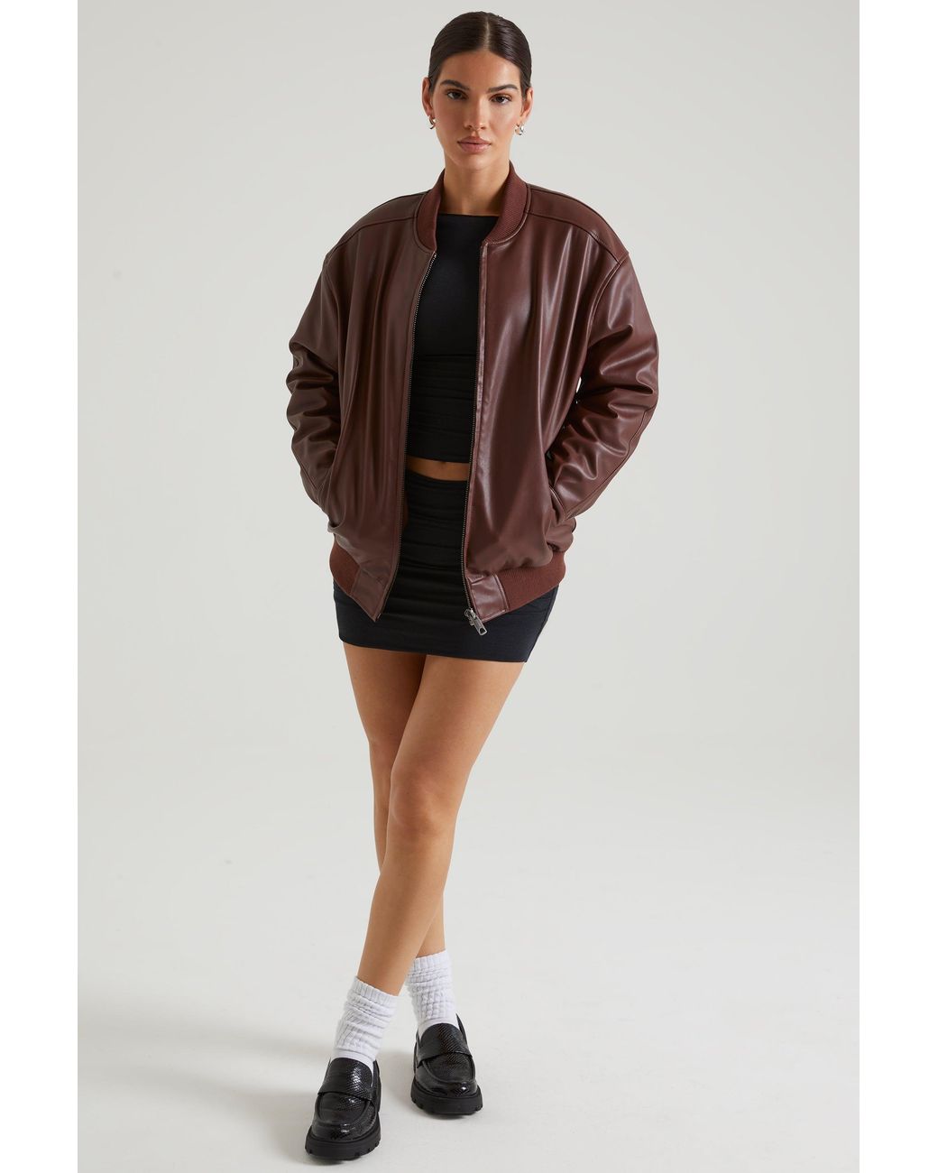 Oh Polly Brown Faux Leather Jacket