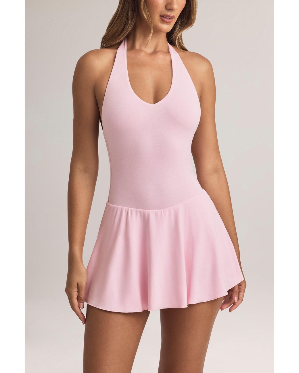 Oh Polly Pink Modal Halterneck A-Line Mini Dress