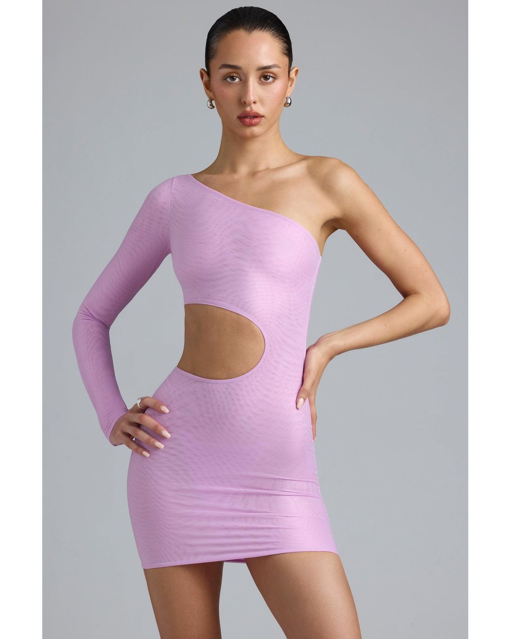 Oh Polly Pink Metallic Cut-Out One-Shoulder Mini Dress