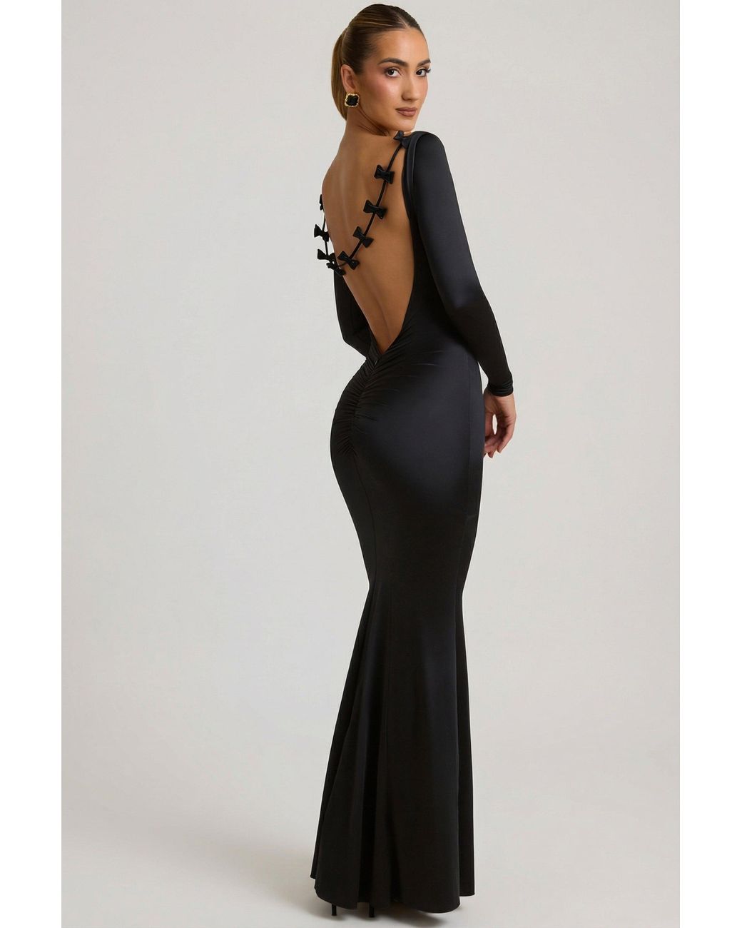 Oh Polly Black Bow-Detail Ruched Maxi Dress