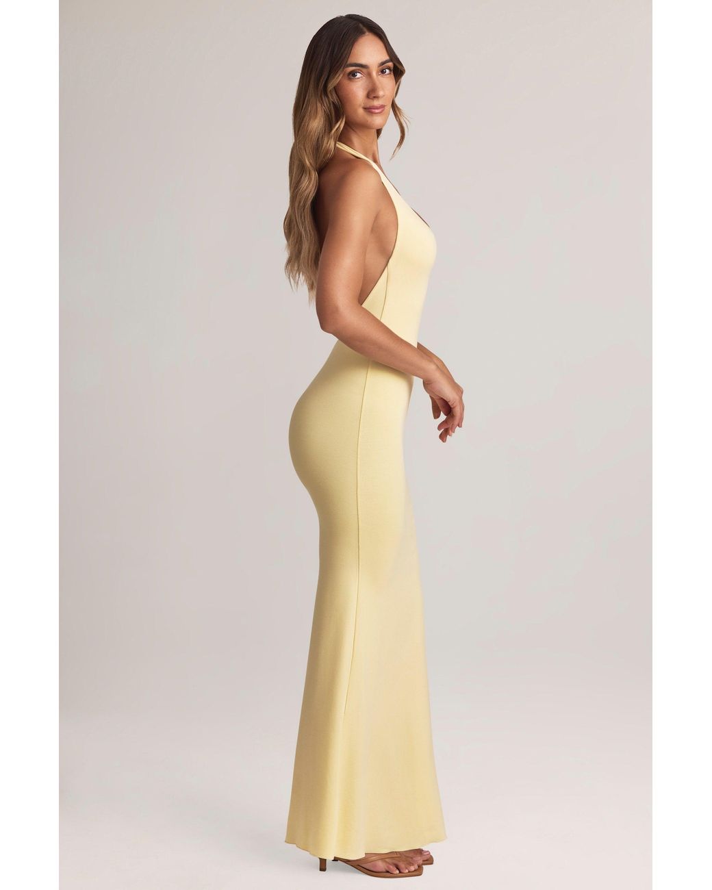 Oh Polly Natural Modal Halterneck Maxi Dress