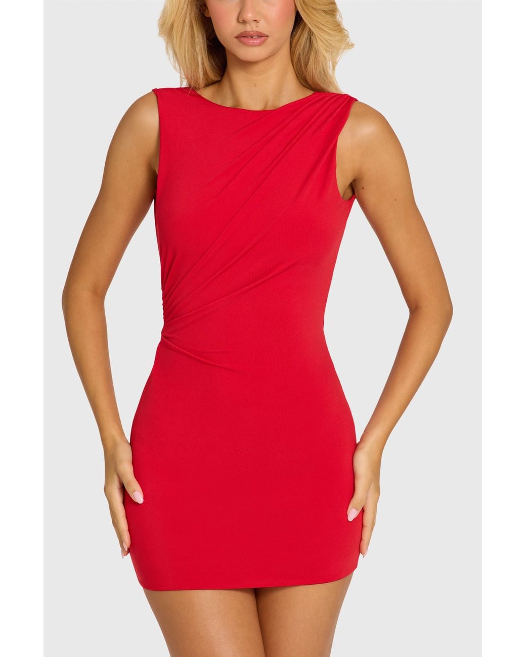 Oh Polly Red Draped Backless Mini Dress