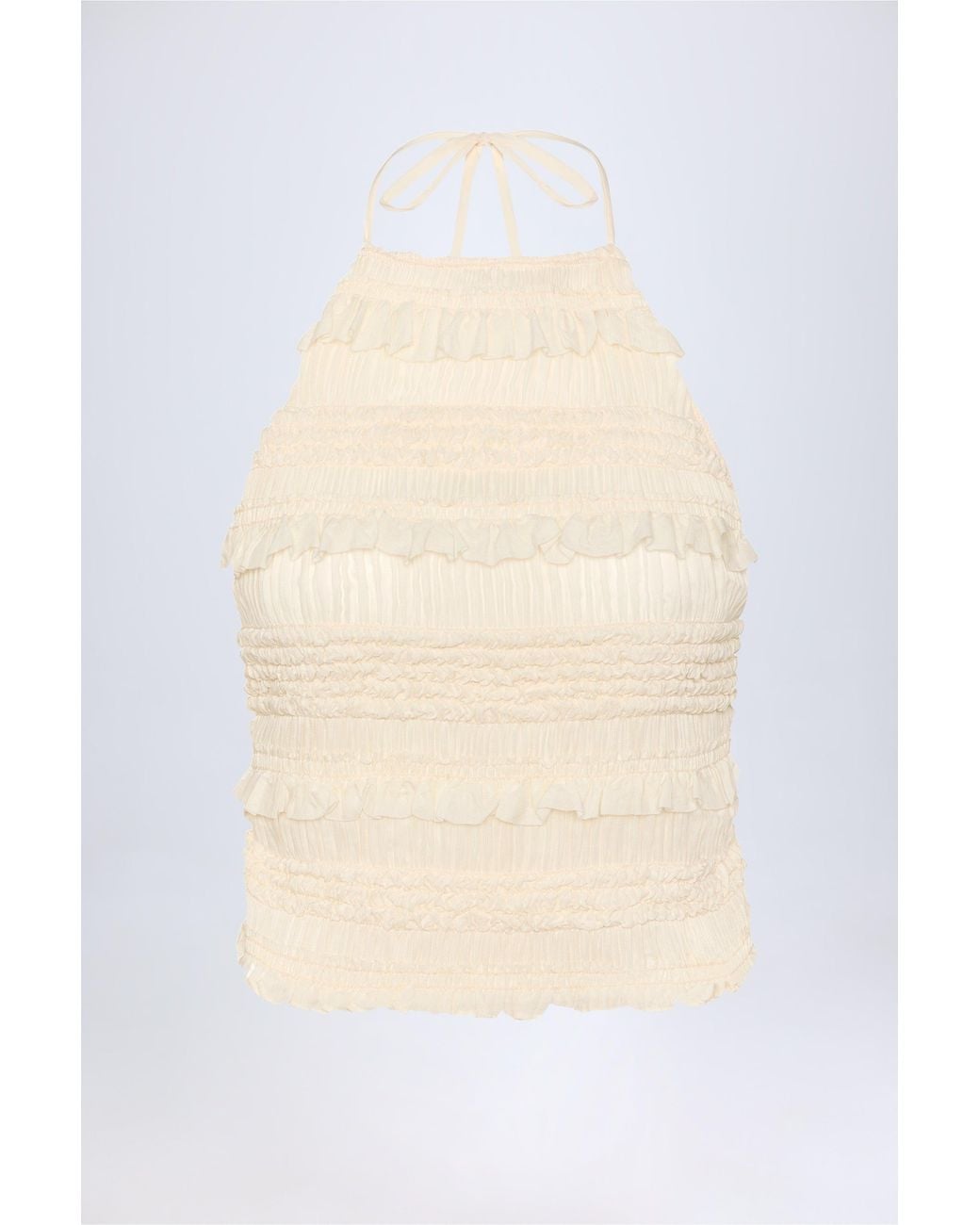 Oh Polly White Ruffled High-Neck Backless Top