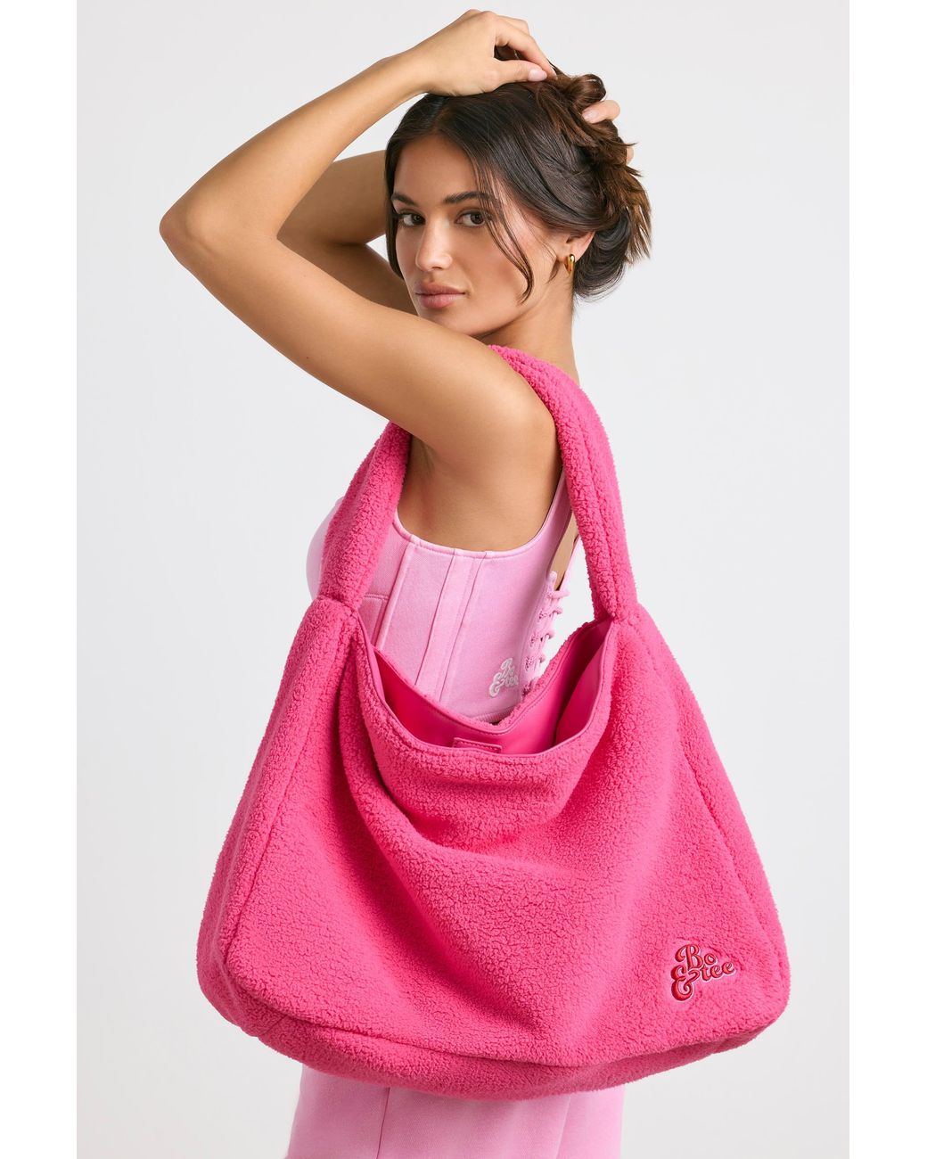 BO+TEE Pink Oversized Fleece Tote Bag