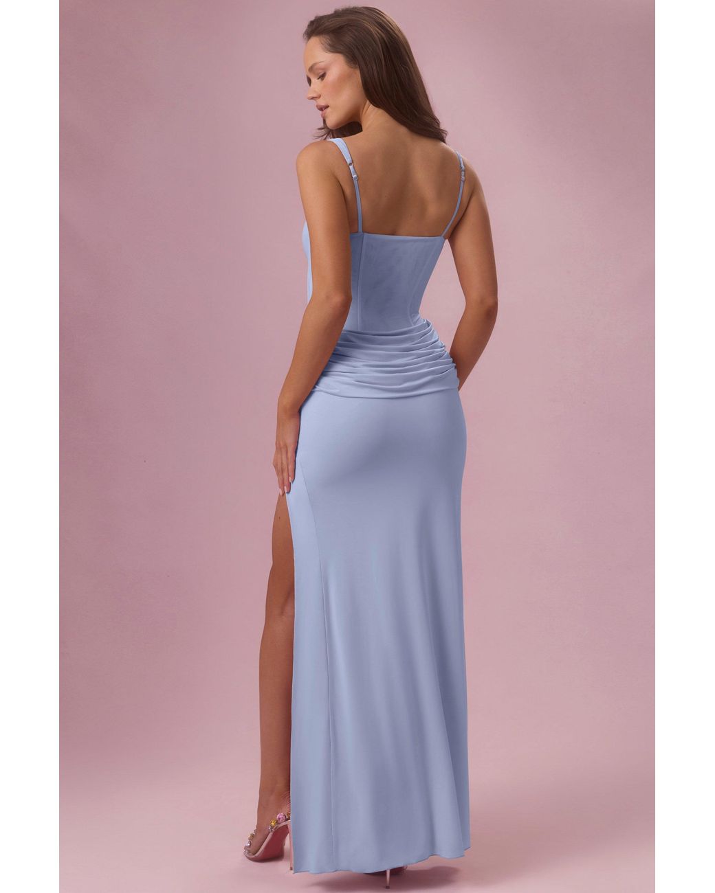 Oh Polly Blue Mesh Draped Bridesmaid Dress