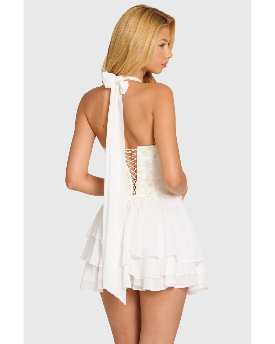 Oh Polly White Embellished Corset Mini Dress