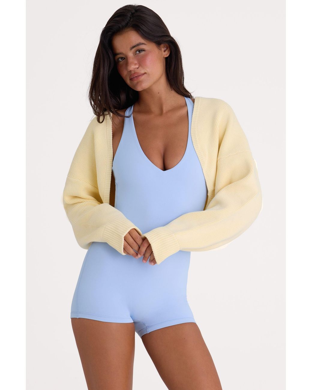 BO+TEE Yellow Ribbed-Knit Cropped Shrug