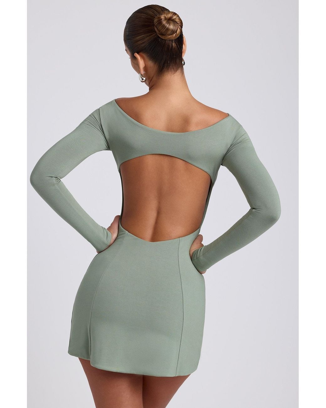 Oh Polly Green Modal Twist-Front Long-Sleeve Mini Dress