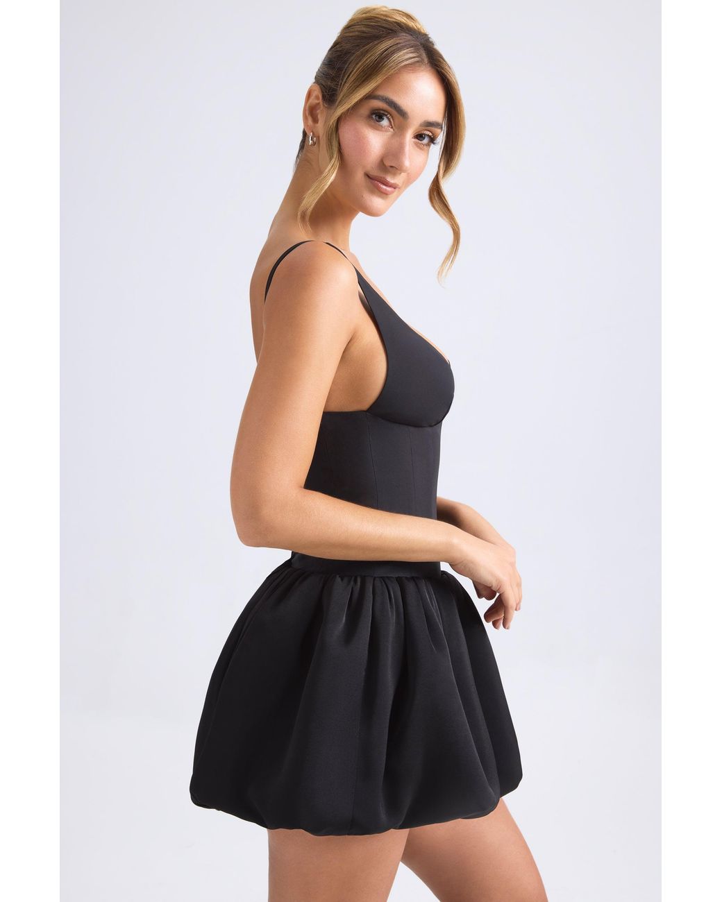 Oh Polly Black Lace-Up Bubble Hem Corset Micro Mini Dress