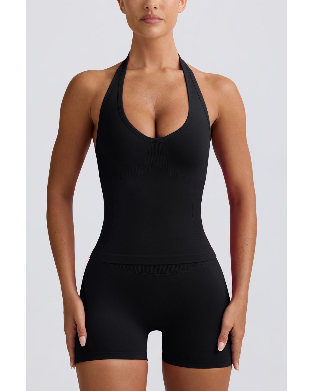 BO+TEE Black Define Luxe Halterneck Tank Top