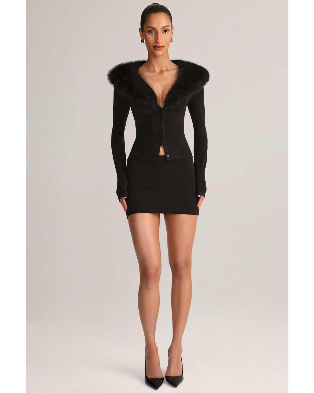 Oh Polly Black Knit Mid-Rise Mini Skirt