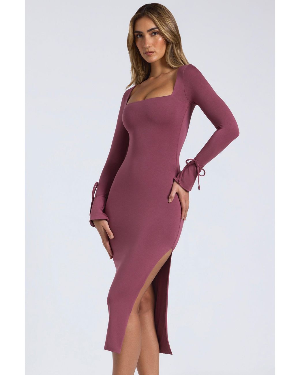 Oh Polly Purple Modal Square-Neck Midaxi Dress