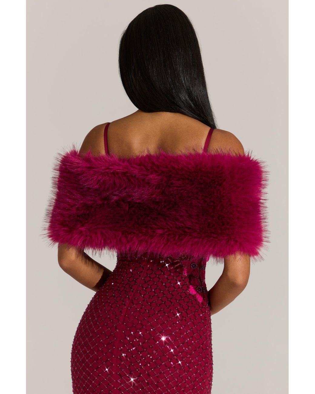 Oh Polly Pink Fur Ribbon-Tie Stole