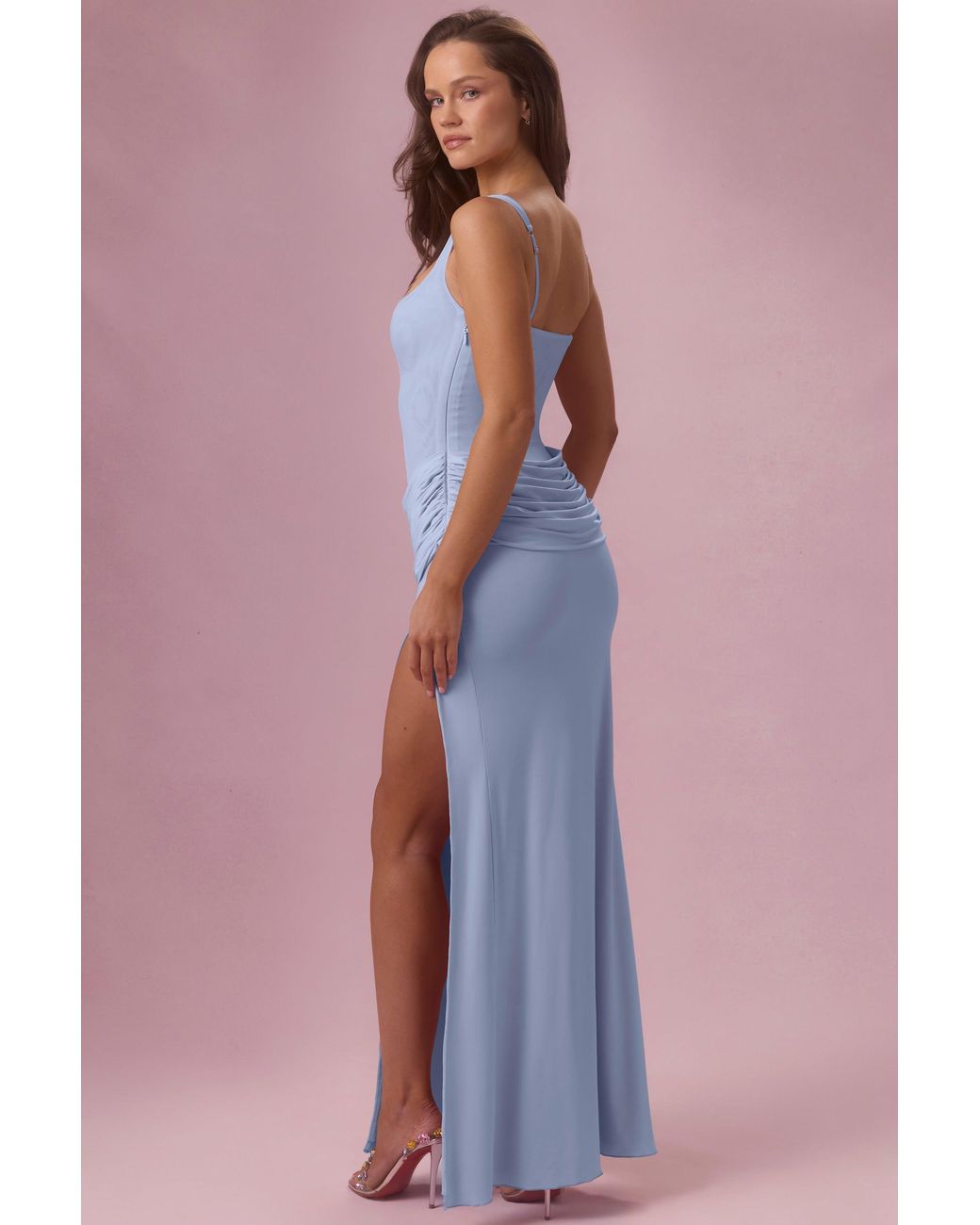 Oh Polly Blue Mesh Draped Bridesmaid Dress