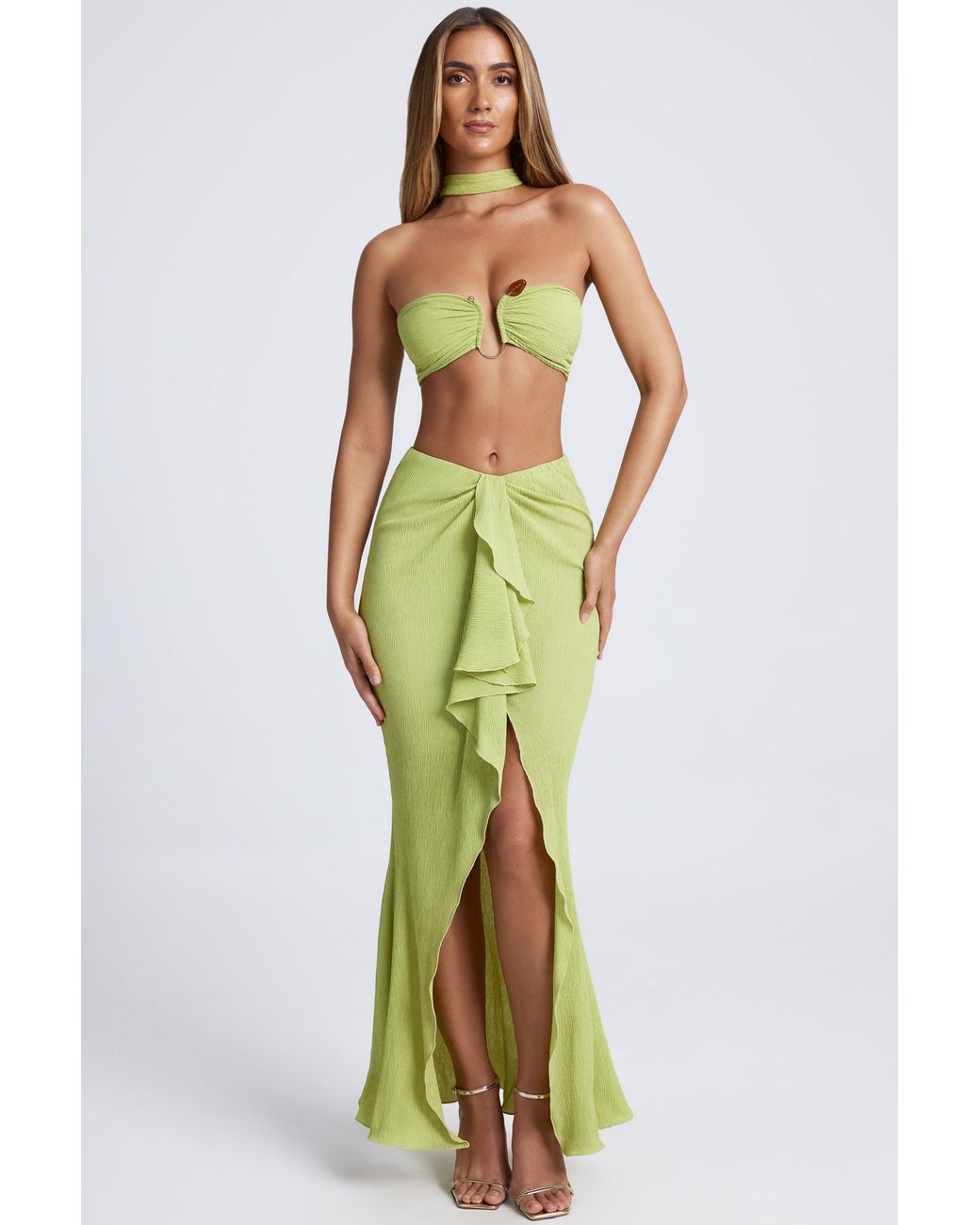 Oh Polly Green Hardware Detail Choker Crop Top