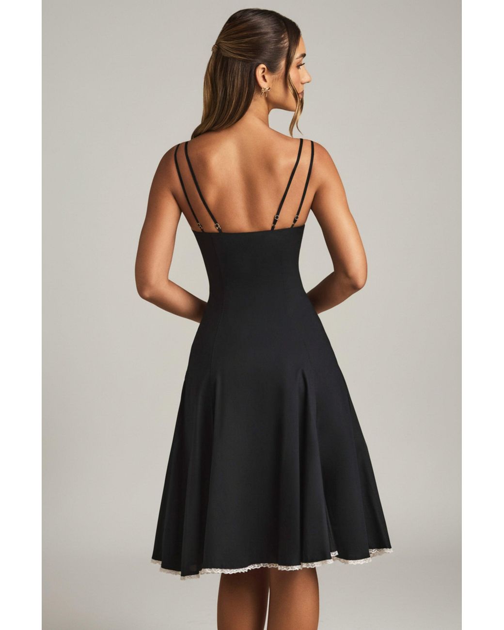 Oh Polly Black Bow-Detail A-Line Midi Dress