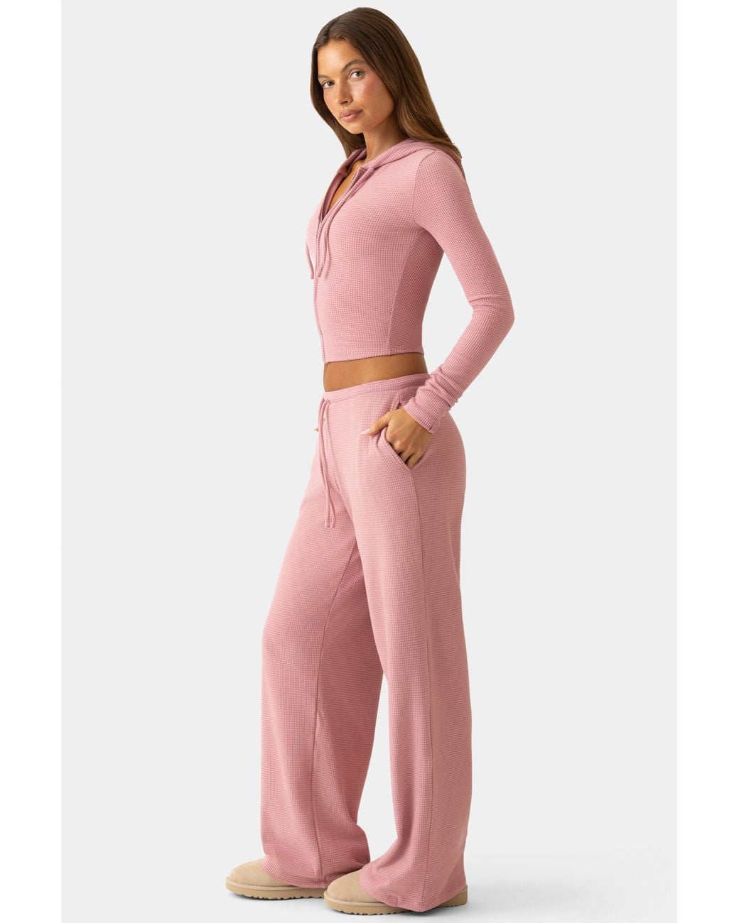 BO+TEE Pink Ribbed Jersey Low-Rise Trousers