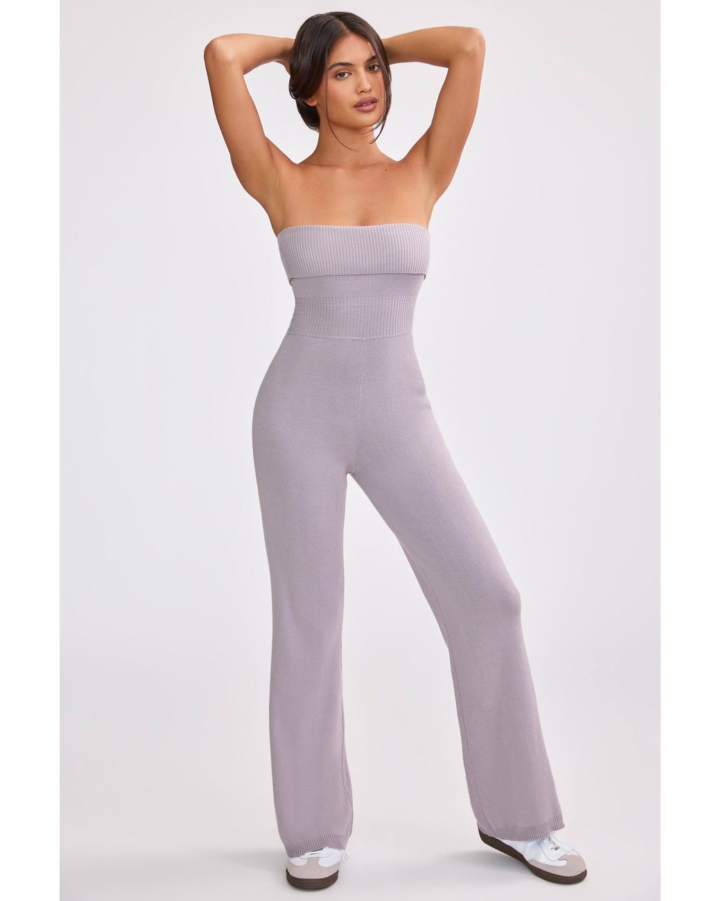 BO+TEE Purple Chunky Knit Bandeau Kick Flare Jumpsuit