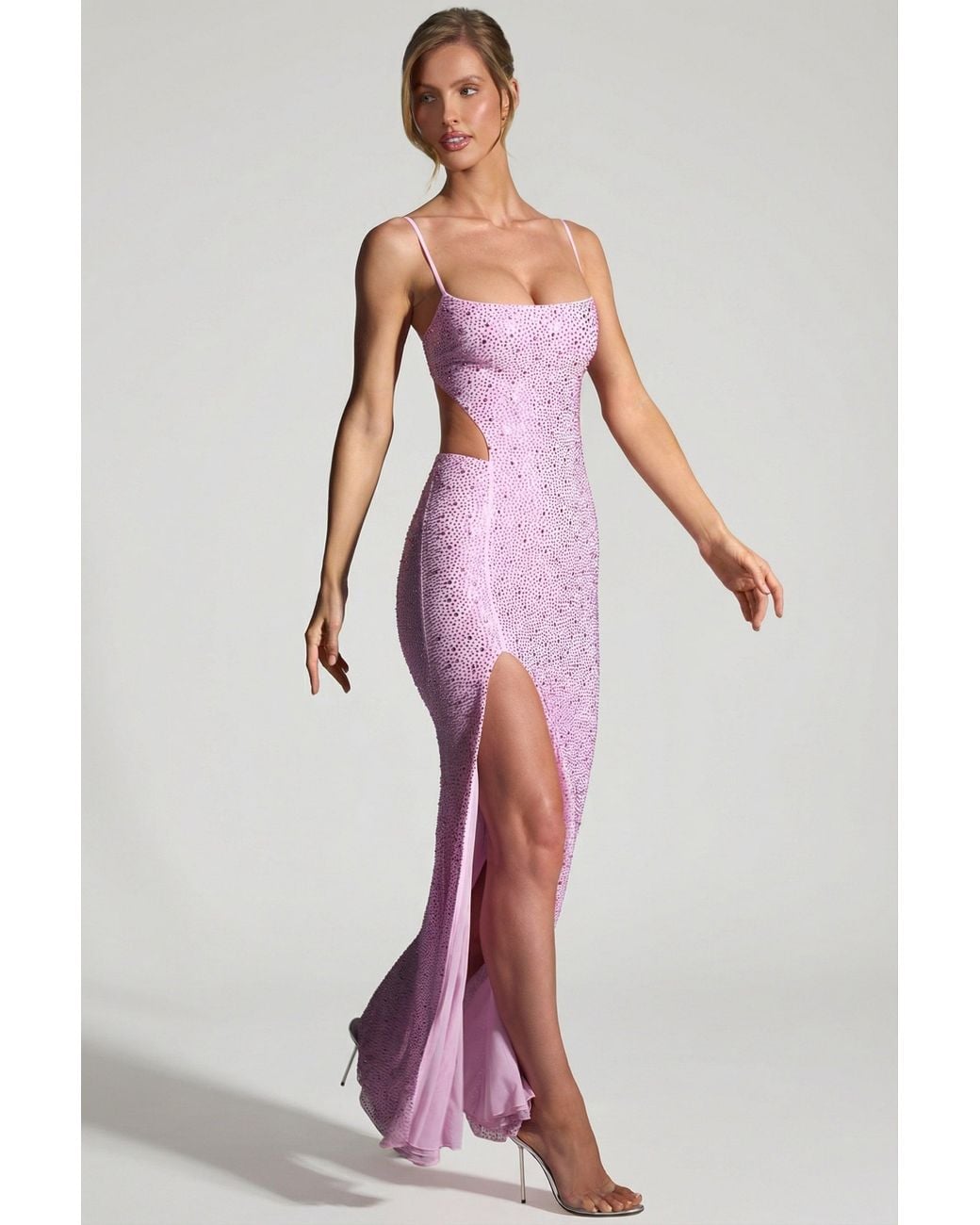 Oh Polly Pink Embellished Cut-Out Fishtail Maxi Dress