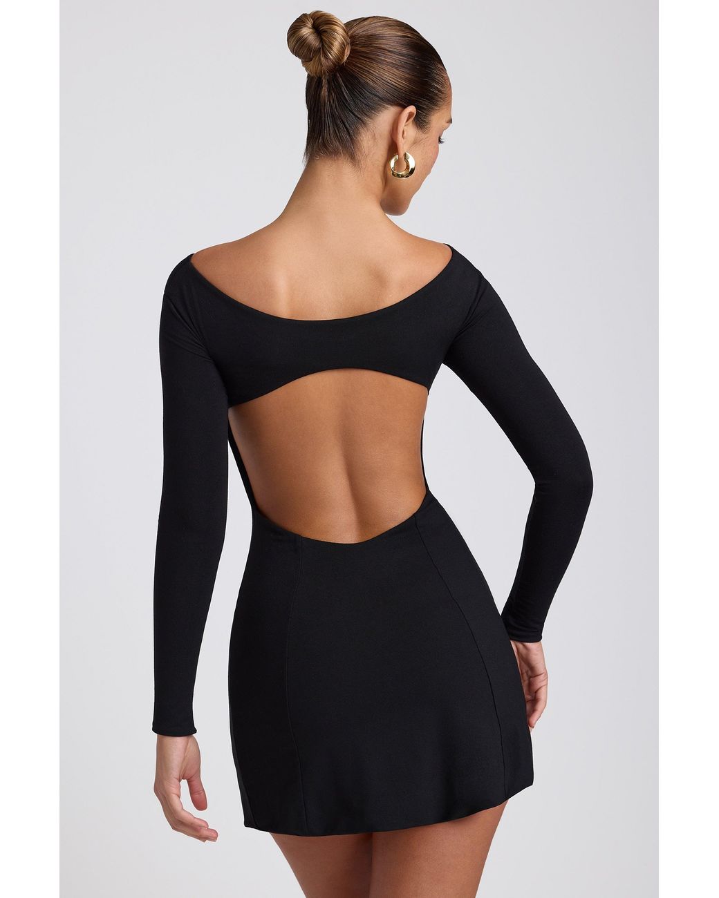 Oh Polly Black Modal Twist-Front Long-Sleeve Mini Dress