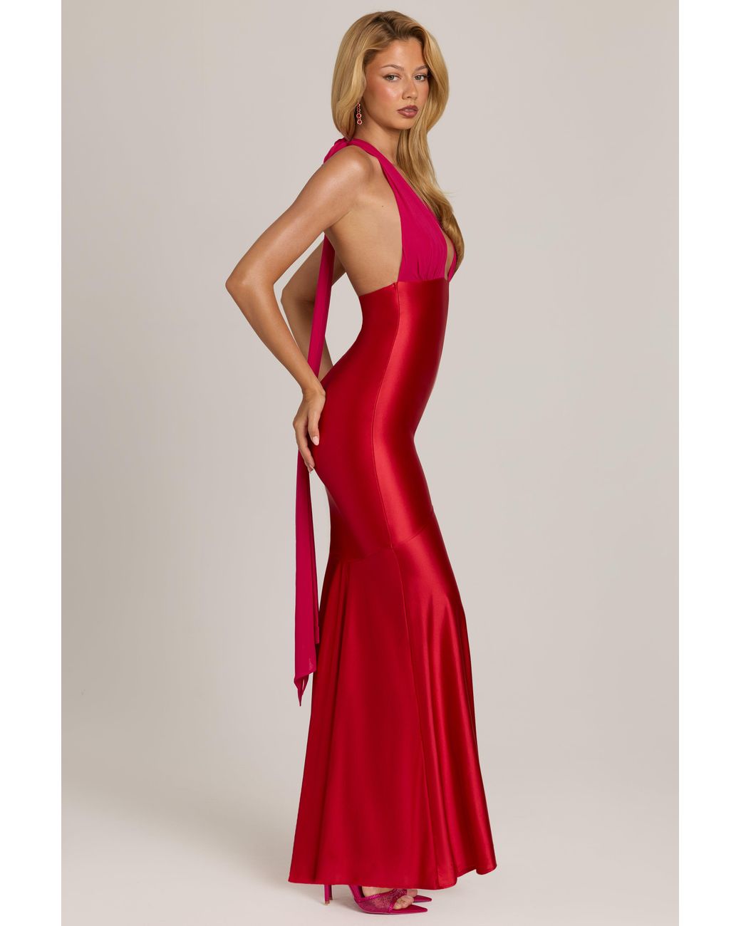 Oh Polly Red Satin Jersey Maxi Dress