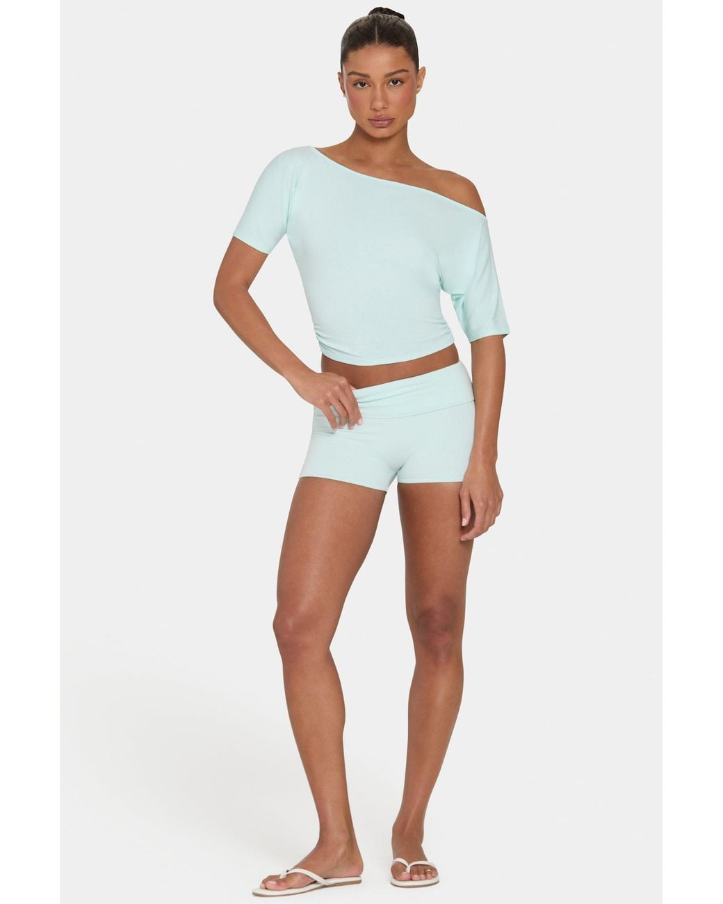 BO+TEE Green Buttercloud Mini Foldover Shorts