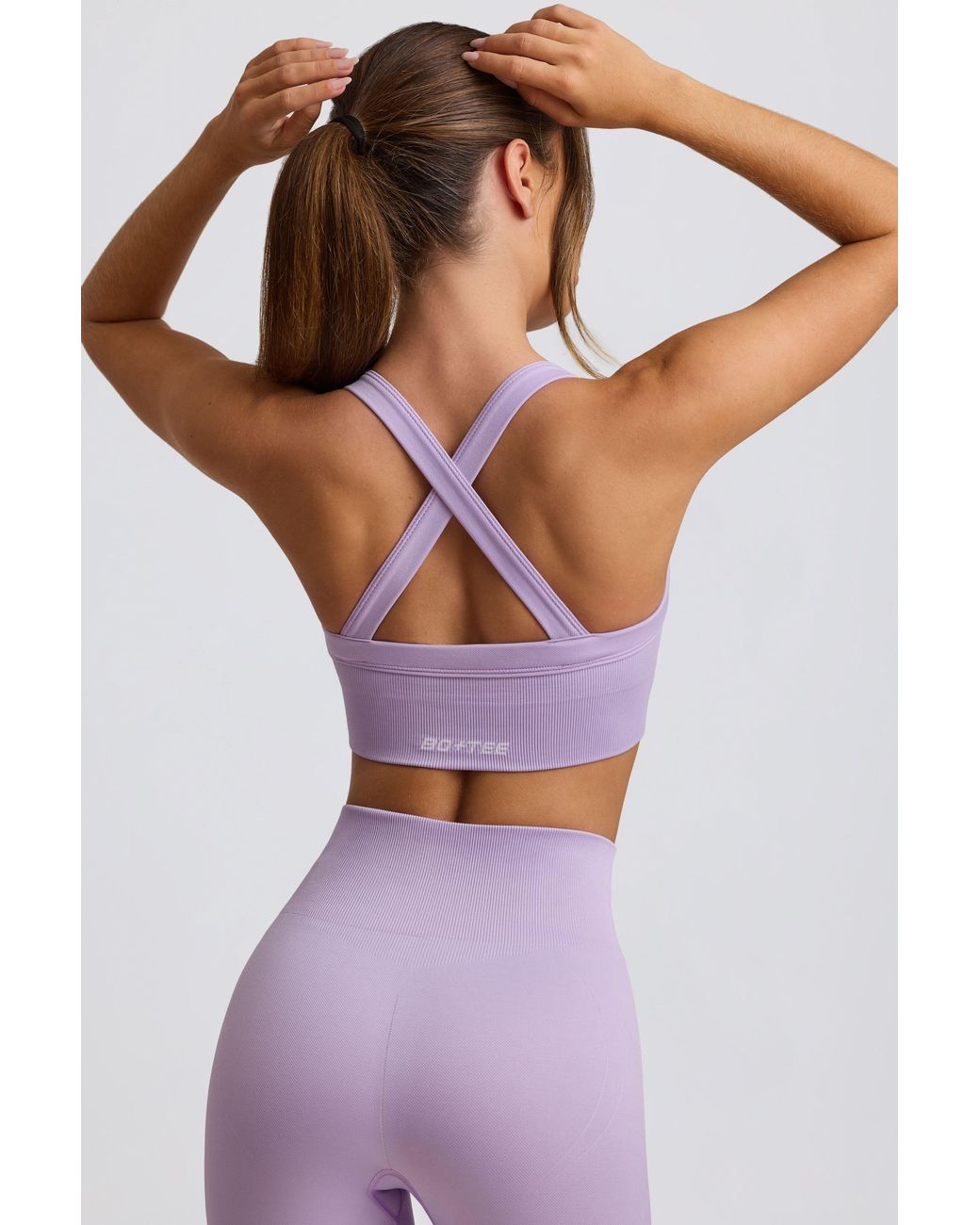 BO+TEE Purple Super Sculpt Seamless Cross-Back Sports Bra