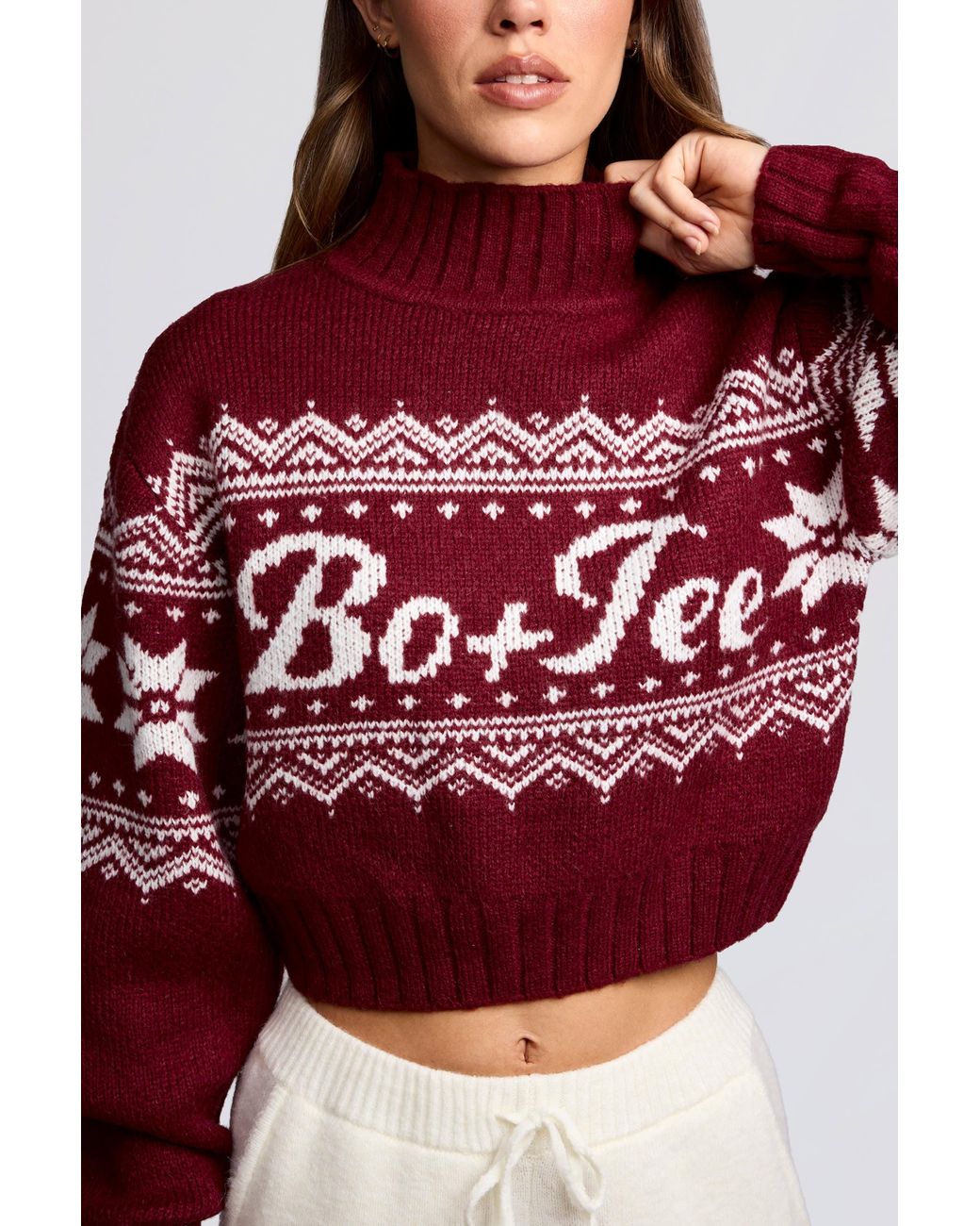 BO+TEE Red Jacquard-Knit Cropped Jumper