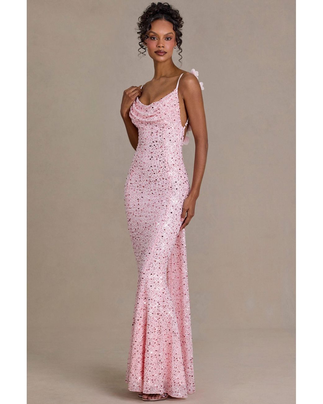 Oh Polly Pink Embellished Open-Back Maxi Dress